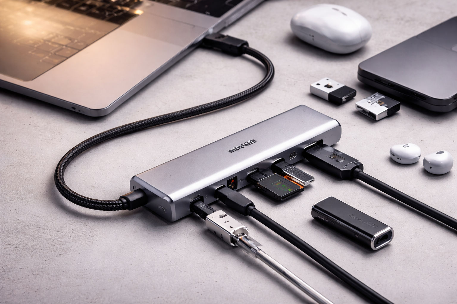 Modern tech desk setup